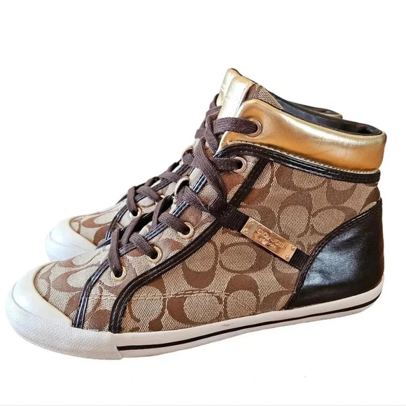 Coach New York Women's  Brown Freesia Lace Up High Top Sneaker Shoes Size 8. - Picture 13 of 16